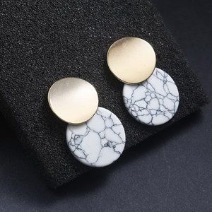 Gold and Marble Circle Earrings